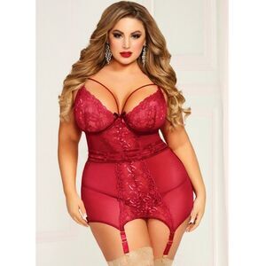 PLUS Wine Red Underwire Chemise‎ Set Lingerie